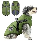 Savlot Hundejacke Winterweste Jacken Hundemantel Hundepullover Haustier Skifahren Kostüm Ärmellose Baumwolle Gepolsterte Weste Mit Brustgurt Gurt - Grün, XL