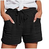 Nuaoxyeu Damen Shorts Sommer Shorts Damen Sommer Musselin Leinen Kurze Hose Baggy Beach Mit Taschen Elastische Taille Stretchy Gerades Bein Bermuda Schlaf kurz