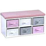 Kesper | Kinder-Sitzbank mit Sitzkissen, Material: FSC-zertifizierte Faserplatte, Maße: 68 x 29,5cm, H: 33cm, Farbe: weiß, grau, rosa | 17739 13