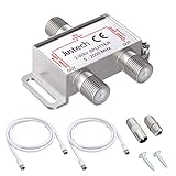 Justech SAT-Verteiler 2-Fach Splitter 2-Wege Verteiler TV Radio F-Stecker Adapter TV Fernseh Adapter mit 2x 1.5m Kabel + 1x F Stecker auf Koax Stecker + 1x F Buchse auf Koax Kupplung