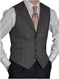 Solove-Suit Herren Klassisches Fischgrätenmuster Anzug Weste Notch Revers Slim Fit Weste für Hochzeit Groomsmen（Black，L