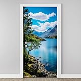 Berge Natur Landschaft Türaufkleber, 3D Türposter See Gebirge Türtapete Selbstklebend Abnehmbare Fototapete, Vinyl Folie Wasserfest Wandtattoo für Tür Verschönern Deko 85 x 215 cm