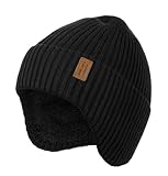 Wmcaps Wintermütze Herren Fleece Gepolsterte Strickmütze mit Ohrenschützern, Bequeme Weiche Winddichte Warme Mütze für Outdoor-Aktivitäten Kaltes Wetter Geschenk für Männer Frauen, Schwarz