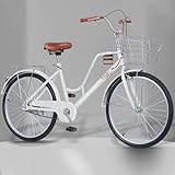 LSQXSS City- und Strandräder mit Getränkehalter, Gepäckträger aus Stahl, Komfort-Cruiser-Fahrrad für Frauen und Erwachsene, versteckte Bremsleitung, Verstellbarer Sitz, Einzelgeschwindigkeit