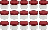 15 Salbendosen flach, 35ml Inhalt, weiß mit roten Deckeln