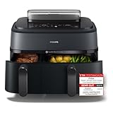 Philips Steam Airfryer Dual Basket 5000 Series, Heißluftfritteuse & Dampfgarer in einem Gerät, 9L 2 Körbe, RapidAir Plus Technologie, 19 Kochfunktionen, 90% weniger Fett, Dampfreinigung (NA550/00)