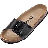 Palado Damen Pantoletten Malta EGS Metallic - Made in Spanien - Sandalen mit Natur Kork-Fussbett - mit Sohle aus feinstem Veloursleder - extra bequem Schwarz UK7 - EU40