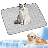 Haustier Kühlmatte, Selbstkühlende Hundematte, Kühldecke Katzen mit Kühlendes Gewebe, Ungiftig Kühlkissen für Haustiere, Waschbar Hund Kältematte für Zuhause, im Freien und im Auto, 62x50cm, M, Grau