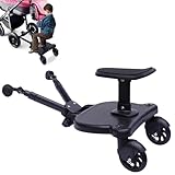 Buggy Board mit Größerem Sitz, Trittbrett für Kinderwagen Universal für Kinder von 3-7 Jahren(25KG), passt auf 99% Aller Kinderwagen, einfache Installation, für Familien mit Zwei Kindern