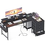 ODK Schreibtisch L Form Schwarz, Eckschreibtisch Groß mit 4 Schubladen, 160x80x84.7cm Ecktisch mit 2 USB-Ladeanschluss&2 Steckdose, Computertisch L Form für Homeoffice