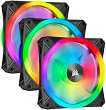 Corsair iCUE QL120 RGB, 120-mm-LED-PWM-Lüfter (für Desktop, 68 Einzeln Ansteuerbare, Schwindigkeiten Bis zu 1,500 U/Min, Geräuscharm) 3er-Pack mit Lighting Node Core - schwarz