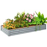 Outsunny Hochbeet aus Stahl, Wetterbeständig Pflanzbeet mit Anti-Schnittkante Frühbeet Gartenbeet rostfrei Pflanzkasten Pflanzkübel 240 x 120 x 30 cm für Garten Balkon, Gemüsebeet für Blumen, Gemüse