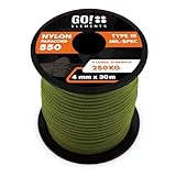 GO!elements 30m Paracord Seil aus reißfester Nylonschnur - 4mm Paracord 550 Typ III Schnur - geeignet als Allzweckseil & Reepschnur - Max. 250kg, Farbe: Oliv