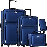 KESSER® 4tlg Trolley Kofferset | Reisekoffer Set mit Rollen | Komplettes Business 4er Set | S M L XL | Netzfach | Teleskopgriff | Reisetaschen Stoffkoffer | Handgepäck | Blau