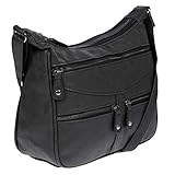 Christian Wippermann Damen Tasche Schultertasche Umhängetasche Crossover Bag Leder Optik Handtasche Schwarz