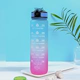 HydraBoost Motivations Wasserflasche mit Zeitmarkierungen, Schwarz-Grau Verlauf, BPA-frei, 1 Liter, Sportflasche mit Trinkerinnerungen (Blau lila gradient)