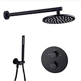 ZHAOHUAN Duschsystem, Messing, schwarz, Duscharmaturen, 20,3–30,5 cm, Regenduschkopf, Badezimmer-Dusch-Set, Umsteller, 2- und 3-Wege-Thermostatventil mit Handbrause, Luxus-Duschset, 20,3 cm