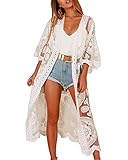 JDiction Damen Badeanzug Cover Up Badeanzug Kimono Langes Strandkleid Blumenspitze Bikini Schwimmbekleidung