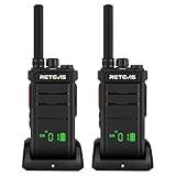 Retevis RB626H Walkie Talkie, Funkgerät mit Bildschirm 16 Channels, 2000 mAh, Standlader, VOX, LED-Taschenlampe, Walkie Talkie mit Großer Reichweite fur Hotel, Restaurant (Schwarz, 2 Stück)