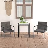 THOYTOUI 3-tlg. Garten-Essgruppe, Terassenmöbel außen Gartenmöbel set lounge Gartenmöbel rattan Balkonmöbel set Geeignet für Balkon Veranda Terrasse Garten Poly Rattan Grau