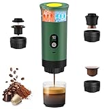 Bostar Tragbare Kaffeemaschine mit Digitalanzeige, 3-in-1, tragbare elektrische Espressomaschine, für Camping, Reisen, kompatibel mit kleinen, großen Kapseln, gemahlenem Kaffee, Grün