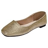 ZZHZGZ Ballerinas Damen Schwarz Leder Flache Schuhe Zum Kleid Glitzer Loafer Flach Damen Ballerina Schuhe Damen T-Gold 41