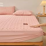 Gualiy 135x190cm Spannbettlaken Set 3er Pack, Spannbetttuch für Boxspringbett Spiralförmig Textur BaumwolleMatratzenhöhe bis5-30cm Rosa