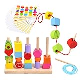 Spielzeug aus Holzschnürperlen,Primärschnürperlen - Lernpuzzles aus Holz, Farberkennungsspielzeug - Matching Shapes Stacker STEM Vorschul-Lernspielzeug für Kinder im Alter von 3–6 Jahren