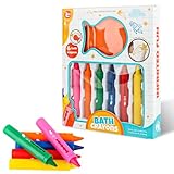 AWAMRWA Badewannenstifte - 6 Badestifte für Kinder Badewanne und 1 Schwämme Abwaschbare Farbe Stifte für Keramikoberflächen Badespass Badewannenfarbe Badewannenspielzeug ab 3 Jahre