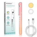 RISEMART Pupillenleuchte Diagnostikleuchte mit Pupillenmessgerät und Lineal,Warmes/Kühles Weiß, Aufladbar USB LED Stiftlampe für Krankenschwester Studentische Ärzte, Pen Light(Farbverlauf rosa orange)