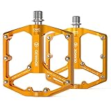 GEWAGE Rennrad-/Mountainbike-Pedale – 3 Lager Fahrradpedale – CNC-gefräste 9/16-Zoll-Flachpedale mit abnehmbaren Anti-Rutsch-Nägeln (Gold)