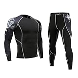 Bluelucon Radsportanzugset Herren Trainingsanzug Atmungsaktive Langarm Kompressionsshirt Lange Kompressionshose Schnelltrocknende Funktionswäsche Sportswear Laufanzug Männer Fitness Gym Sport Set