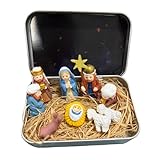 Mini Weihnachten Krippe Set In Einer Metalldose, Weihnachten Krippenszene Set, Tragbar Taschengröße Krippenszene Figuren Dekoration Sets, 3D Harz Mini Religiös Heilige Familie Jesus Figuren Ornamente