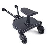 Buggy Board mit Sitz, Trittbrett für Kinderwagen Universal Kinderwagenbrett mit Räder, 360°Zweirad Design, Einem Abnehmbaren Sitz Kinderwagensitz Stehbrett Zubehör, Schwarz