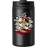 Magic Lamp Genie Aladin Flying Carpet Art Kaffeetasse Reisebecher für heiße & kalte Getränke, doppelwandiger Thermobecher mit auslaufsicherem Deckel, Schwarz