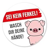 Aufkleber Wasch dir deine Hände! I rund Ø 9 cm I Sei kein Ferkel I Hände waschen nicht vergessen I Hygiene-Regel für WC Toilette Badezimmer I dv466