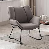chairus Leinen Loungesessel für Wohnzimmer Balkon Modern Gepolstert Polsterstuhl Relaxsessel mit Metallbeinen (Grau)