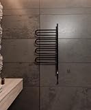 Elna Elektroheizkörper für Bad – 102x46 cm – 125W – Schwarz Matt mit Thermostat & Timer – 4 drehbare Streben – IP44 Wandgerät