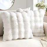 MIULEE Weihnachten Plüsch Kissenbezug 40x40 cm Flauschig Kissen Sofakissen Fell Beide Seiten Kurze Wolle Dekokissen Luxus Square Kissenhülle für Sofa für Schlafzimmer Waschbar Deko Weiß 2er Set