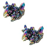 ELAYARD Natürlicher Kristallcluster 2 Stück Bunter Galvanisierter Regenbogen Kristallstein Handgemachte Dekoration für Topfpflanzen und Wohnraum