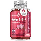 Omega 3 6 9 Gummibärchen für Kinder - 400mg Perillaöl liefert Omega 3, Omega 6 & Omega 9 pro Portion - 120 Vegane Gummies - 2 Monatsvorrat - Fettsäuren mit Erdbeeren & Himbeeren Geschmack - maxmedix