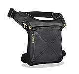 AHR Quality Bauchtasche mit abnehmbarem Beingurt, seitliche Gürteltasche für Motorrad, Hippie, mit Reißverschluss, 3 Taschen und doppelter Unterstützung, Unisex, Schwarz , Regulable