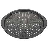 Pizzablech, rund, perforiert, 38,1 cm, Karbonstahl, Antihaftbeschichtung, gleichmäßige Wärmeverteilung, Pizzablechgriff mit Backblechgriff
