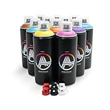 Double A Spraypaint Sprühdosen Set, Paket Grundfarben Groß, 12 Spraydosen 400ml + Sprühaufsätze