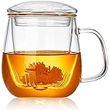 BERNOI 520 ml Glas-Teetasse mit Teesieb/Borosilikatglas-Tasse mit Deckel/transparente Teetasse für losen Teeblätter/langlebig, hitzebeständig, geeignet für Tee, Getränke, Eiskaffee