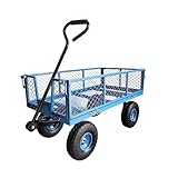 LVLDAWA Garten Transportanhänger, Hochleistungs-Kippanhänger Aus Stahlgitter Gartenwagen Mit 4 Rädern Für Rasen Und Gartenarbeit(Blau,96X50X55CM)