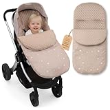 Fußsack Kinderwagen und Buggy für Winter 90x45 cm - Fusssack Winterfußsack warme Einlage Einschlagdecke Baby Zubehör warm Minky Beige mit Weiß Sternen