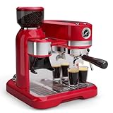Klarstein Bella Café Siebträgermaschine Mit Mahlwerk – 19 Bar, 1.550 W, 1,4-l-Wassertank, Integriertes Kegelmahlwerk, Milchaufschäumer, 2 Tasseneinsätze, Kunststoff, Rot