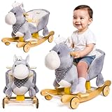 Pferde 2in1 Polschaukel und Plüsch Reiter Graues Pferd, mit Sicherheitsgurt, bis 30 kg