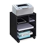 Relaxdays Rollcontainer, 4 offene Fächer, Büro & Home Office, mit Rollen, Büroschrank, HxBxT: 49 x 40 x 30 cm, schwarz